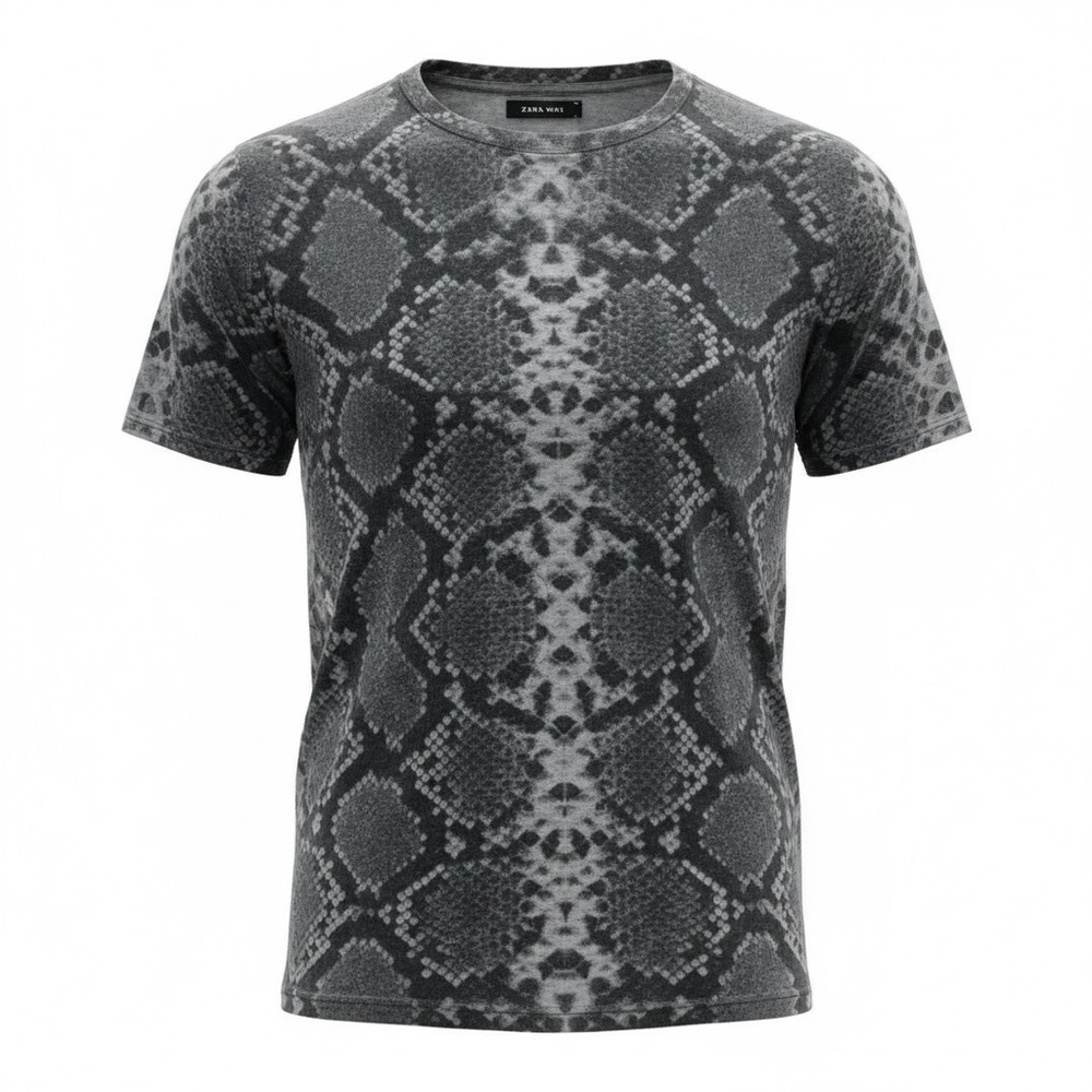 🐍 Zara Man Snakeskin Print T-Shirt Gray Black‎ | Size L